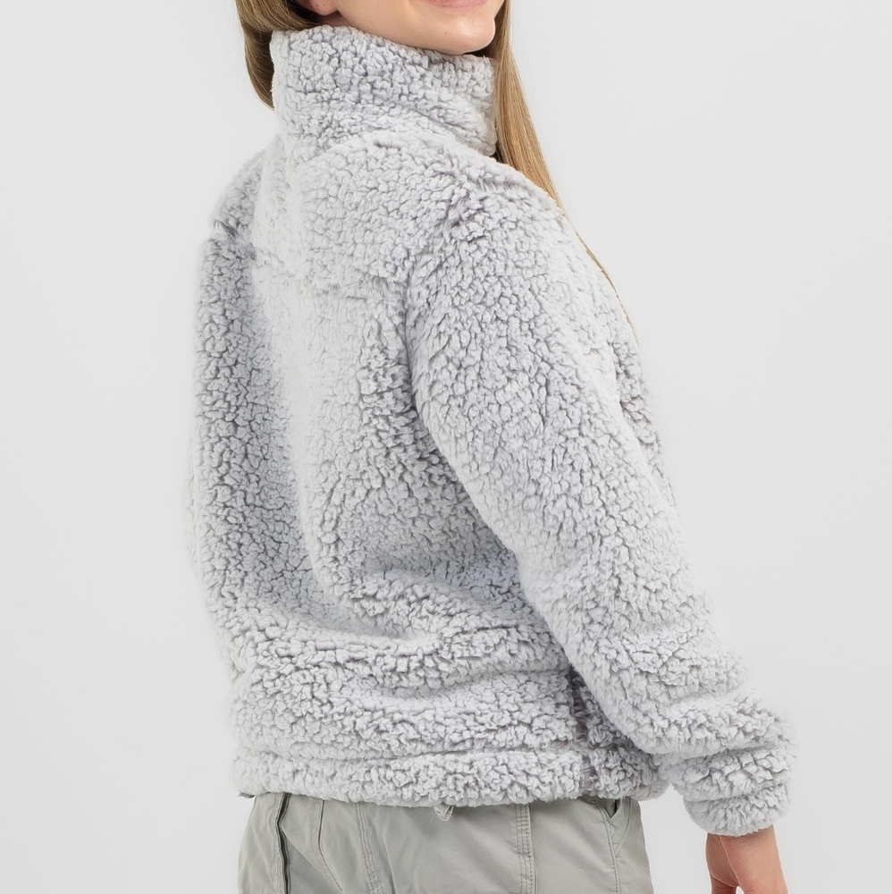 NWT Eddie Bauer Girls Gray Sherpa Fleece Quarter Zip Pullover Size 14